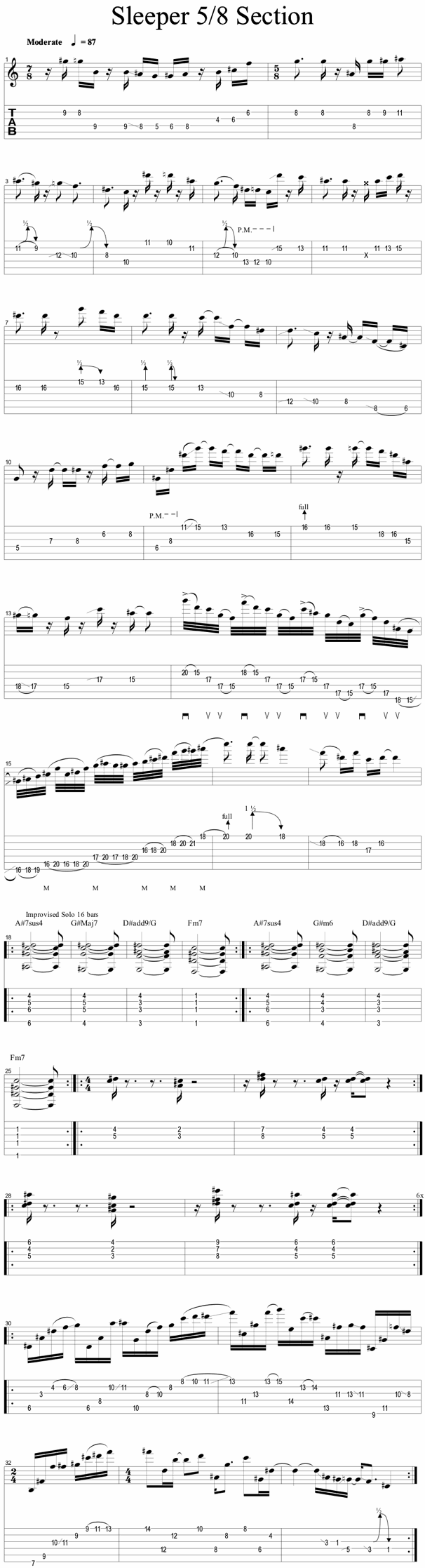 Tablature for Fusion Song - Sleeper - TAB for standard tuning